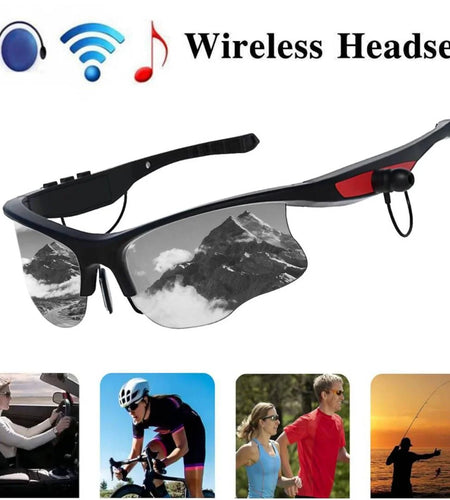 Sports Sunglasses, Wireless Bluetooth Headset with Sports Polarized Sunglasses, Smart Glasses Headphone Built-In Mic for Outdoor Cycling Running Driving Fishing (Black)
