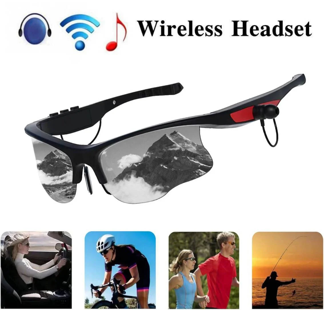 Sports Sunglasses, Wireless Bluetooth Headset with Sports Polarized Sunglasses, Smart Glasses Headphone Built-In Mic for Outdoor Cycling Running Driving Fishing (Black)
