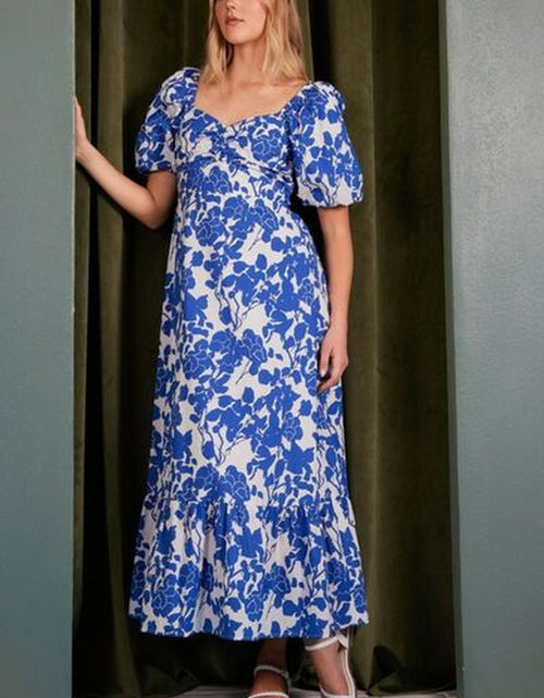 Load image into Gallery viewer, Mittoshop Cutout Back Floral Sweetheart Neck Puff Sleeve Dress
