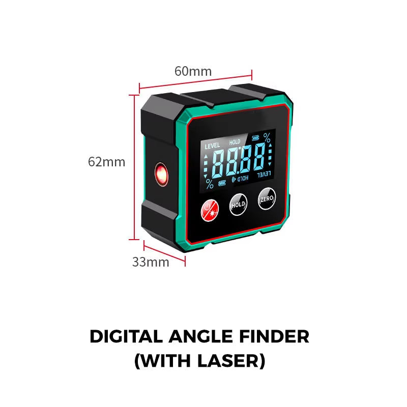 Anglemaster 360° Digital Protractor – Magnetic Laser Angle Finder with LCD Display & Inclinometer