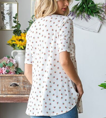 Heimish Full Size Crisscross Ditsy Floral Babydoll Top plus Size