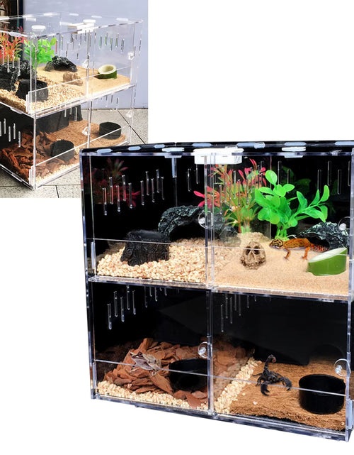 Load image into Gallery viewer, 4 Grids Acrylic Pet Lizard Crawling Box Reptile Tank Insect Spiders Lizard Breeding
