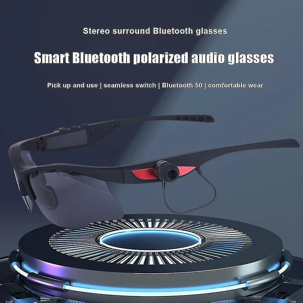 Sports Sunglasses, Wireless Bluetooth Headset with Sports Polarized Sunglasses, Smart Glasses Headphone Built-In Mic for Outdoor Cycling Running Driving Fishing (Black)