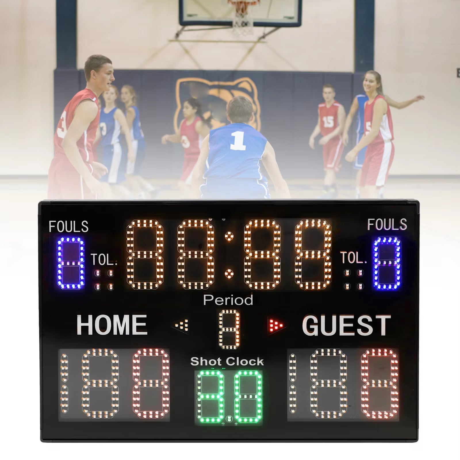 15 Digit Electronic Digital Scoreboard LED Display Multisport Portable Scoreboard Score Keeper for Basketball Gyms Recreation