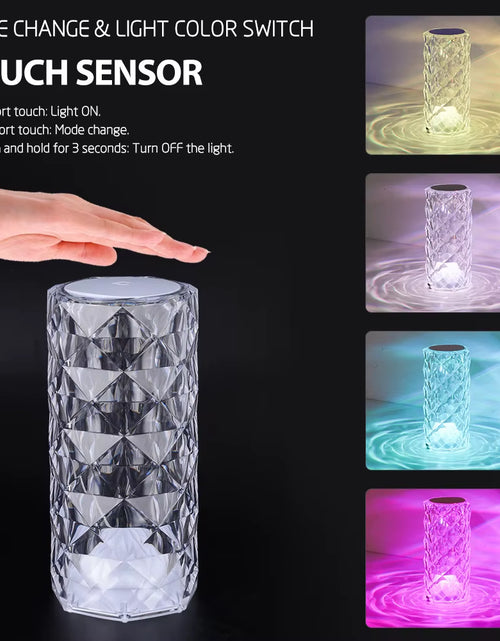 Load image into Gallery viewer, Crystalglow 16-Color Touch Lamp – RGB Rose Diamond Night Light with Remote for Living Room &amp; Romantic Ambiance
