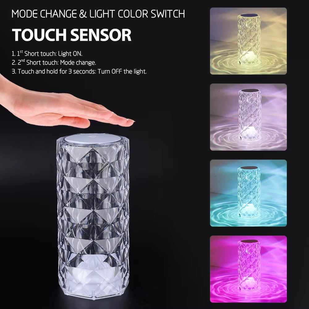 Crystalglow 16-Color Touch Lamp – RGB Rose Diamond Night Light with Remote for Living Room & Romantic Ambiance