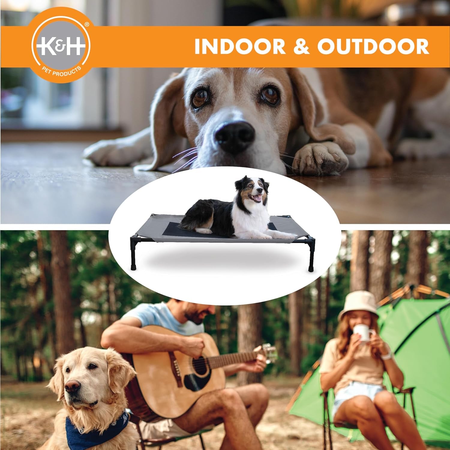 Original Pet Cot Elevated Dog Bed Gray/Black Mesh Large 30 X 42 X 7 Inches