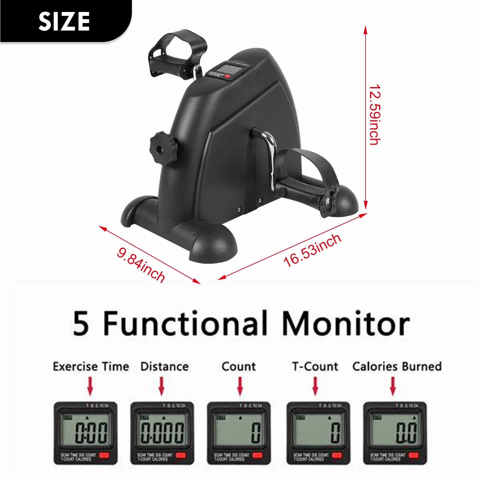 Mini Indoor Pedal Exerciser Cycle Bike Leg Arm Desk W/Lcd Display Fitness Portable Pedal Stationary Bike Home Exercise Black