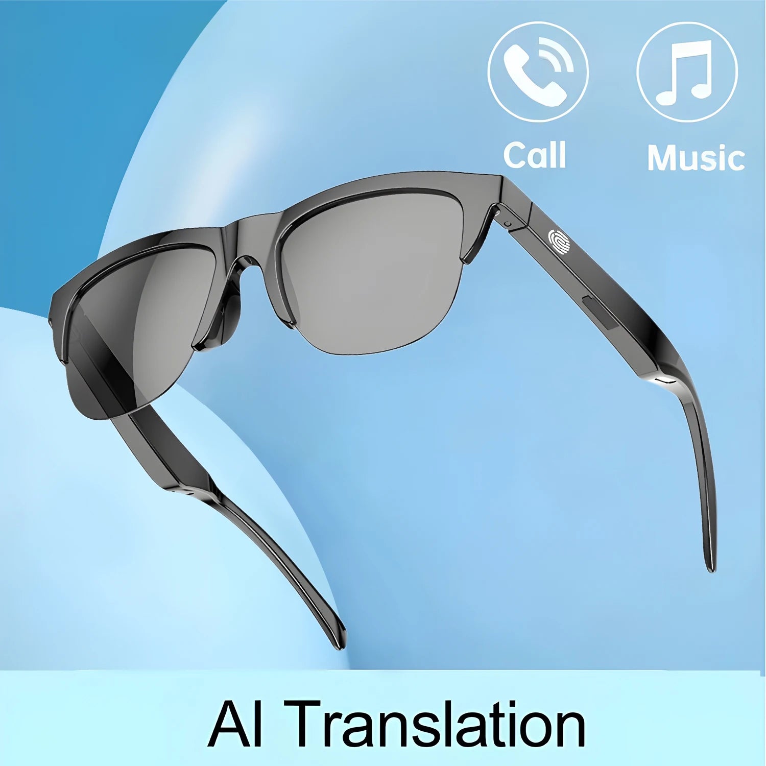 2025 AI Translation Smart Glasses IP4 Bluetooth Call Headphones UV Protective Lenses Connected Bezel Outdoor Sports Sunglasses