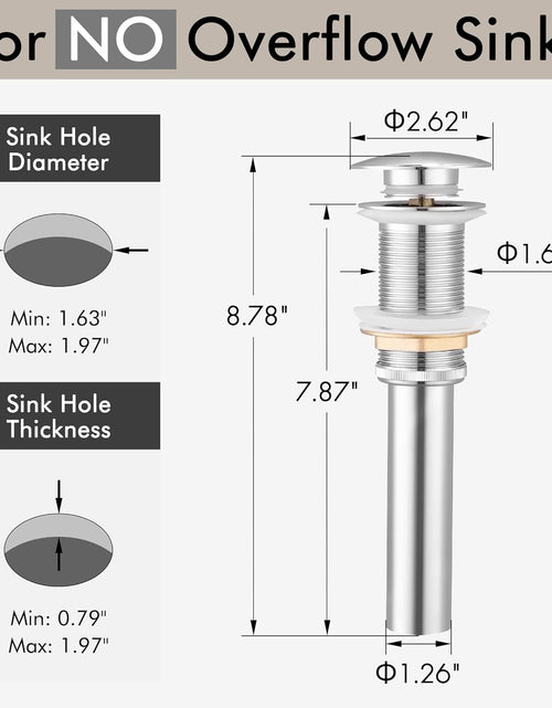 Load image into Gallery viewer, Bathroom Sink Drain without Overflow Vessel Sink Lavatory Vanity Pop up Drain Stopper Polished Chrome, S2008D-CH
