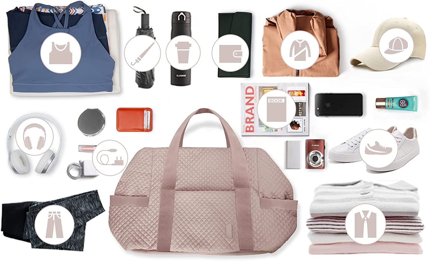 Weekender Bags for Women, Gym Bag with Yoga Mat, Travel Duffle Overnight Bag for Travel Essentials, Large Hospital Bag for Labor and Delivery(Pink)