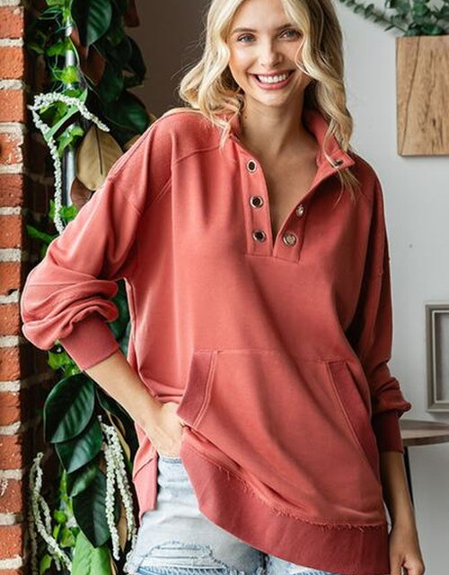 Load image into Gallery viewer, First Love Grommet Split Neck Kangaroo Pocket Sweatshirt
