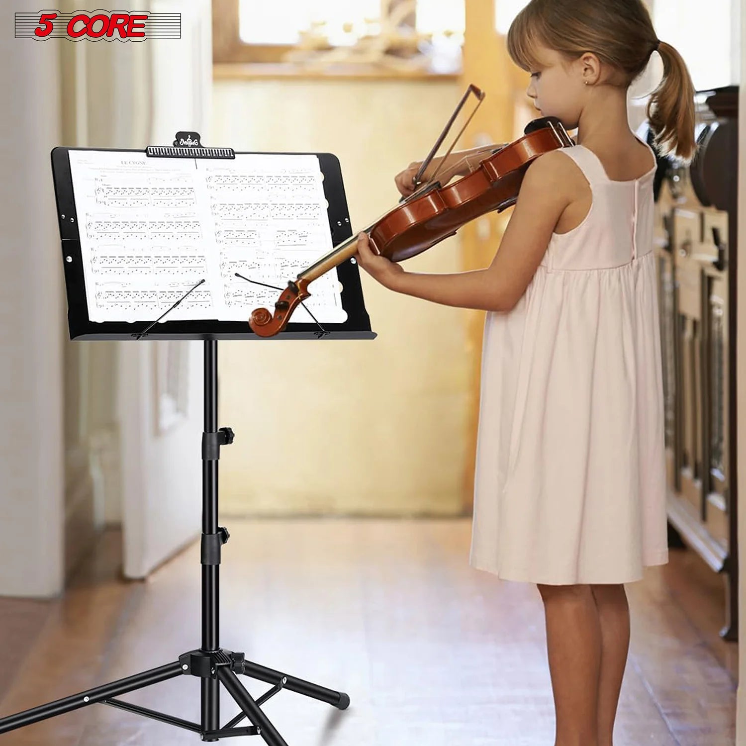 5Core Music Stand for Sheet Music Portable Tripod Adjustable Folding Note Holder BLACK