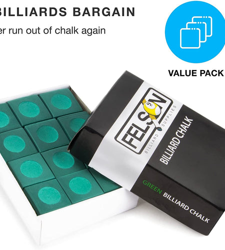 Felson Pool Chalk Cubes - Pool Table Accessories for Table Billiards - Pool Cue Chalk for Games, Tournaments, Bars, Home, Sports and Hobbies, 12-Pack