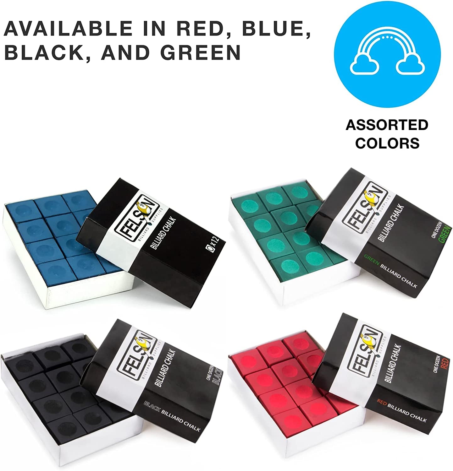 Felson Pool Chalk Cubes - Pool Table Accessories for Table Billiards - Pool Cue Chalk for Games, Tournaments, Bars, Home, Sports and Hobbies, 12-Pack