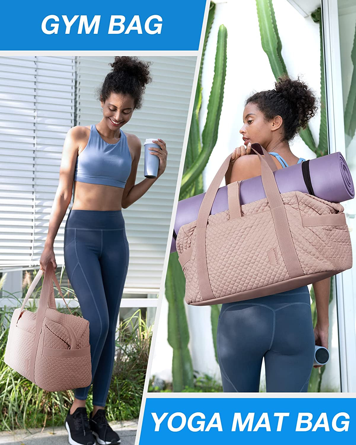 Weekender Bags for Women, Gym Bag with Yoga Mat, Travel Duffle Overnight Bag for Travel Essentials, Large Hospital Bag for Labor and Delivery(Pink)