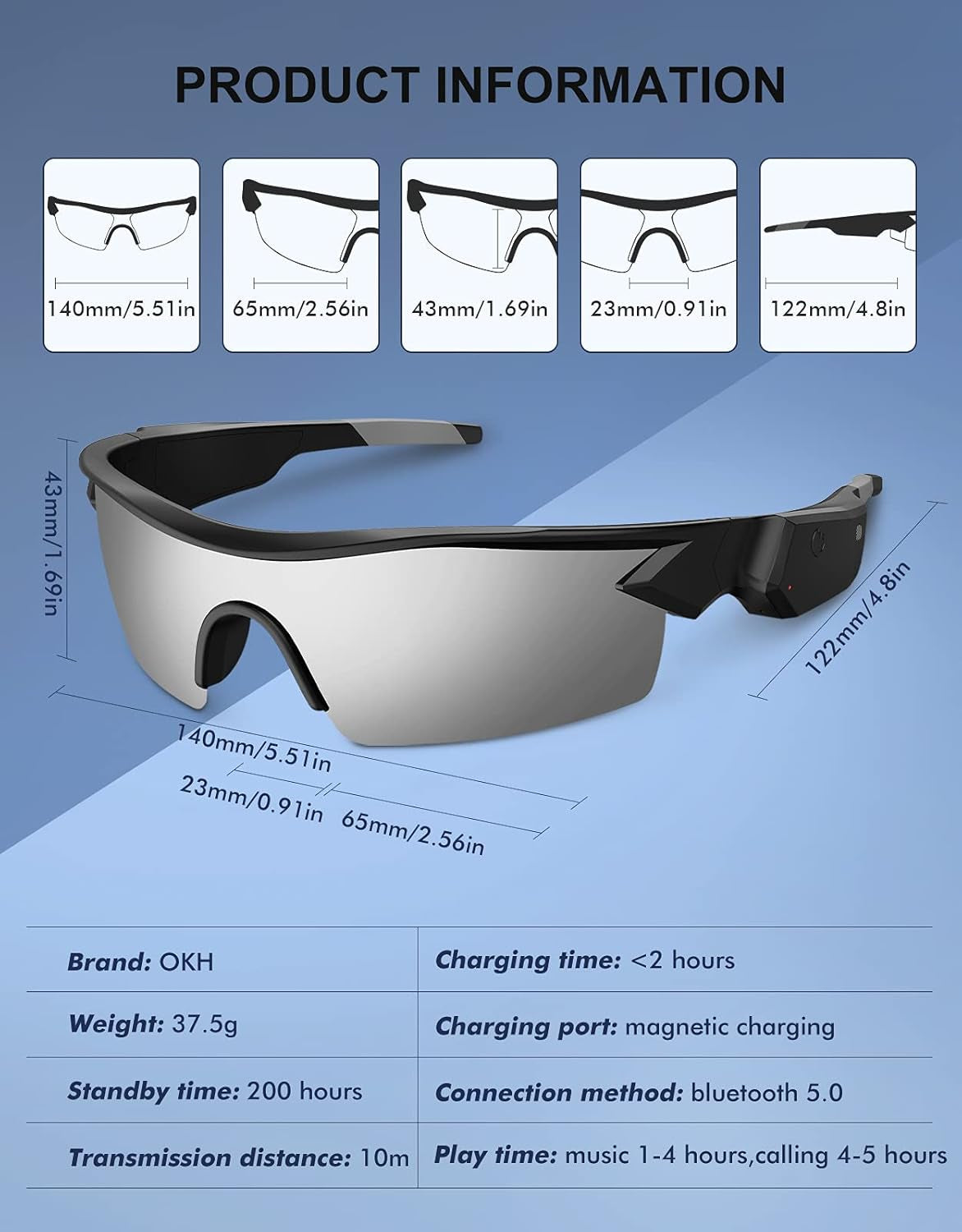 Smart Bluetooth Sunglasses, Wireless Sports Audio Glasses Headset, Open Ear Music Calling Men Women Polarized Sunglass