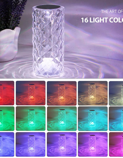 Load image into Gallery viewer, Crystalglow 16-Color Touch Lamp – RGB Rose Diamond Night Light with Remote for Living Room &amp; Romantic Ambiance
