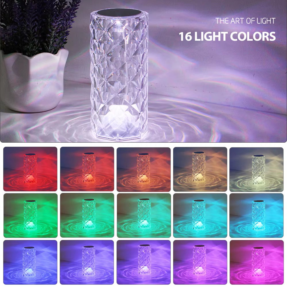 Crystalglow 16-Color Touch Lamp – RGB Rose Diamond Night Light with Remote for Living Room & Romantic Ambiance