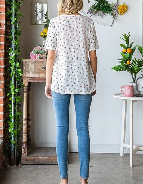 Load image into Gallery viewer, Heimish Full Size Crisscross Ditsy Floral Babydoll Top plus Size
