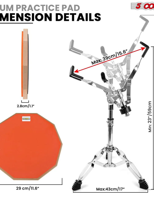 Load image into Gallery viewer, 5 Core Drum Practice Pad Set 12&quot; Adjustable Snare Drumming Stand Double Sided Silent Drummer Kit ORANGE
