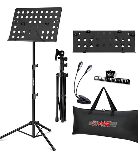 5Core Music Stand for Sheet Music Portable Tripod Adjustable Folding Note Holder BLACK