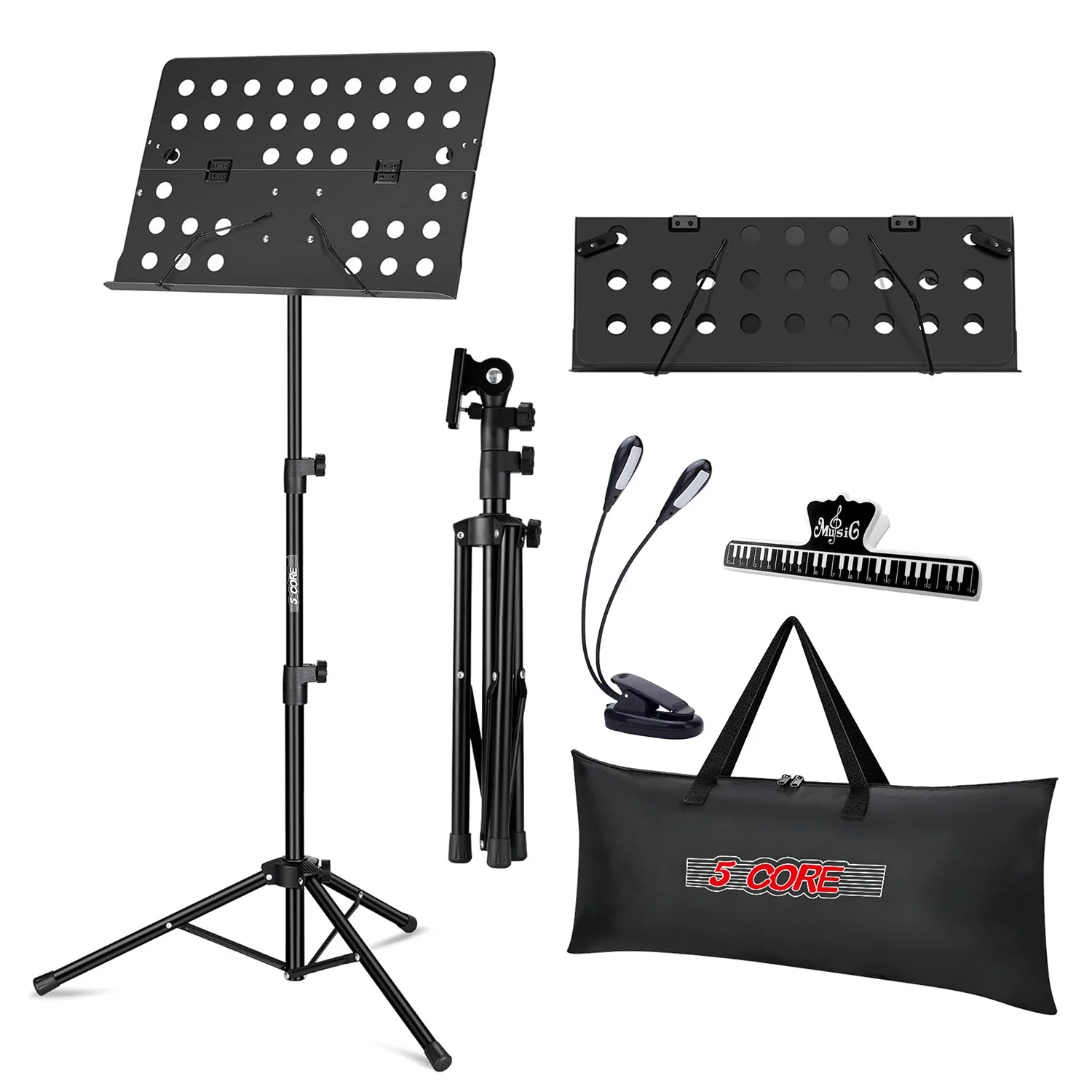 5Core Music Stand for Sheet Music Portable Tripod Adjustable Folding Note Holder BLACK