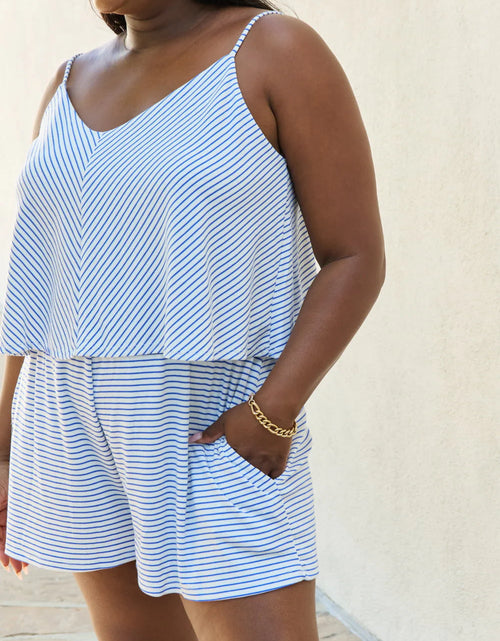 Load image into Gallery viewer, Culture Code Let It Happen Full Size Double Flare Striped Romper in Cobalt Blue

