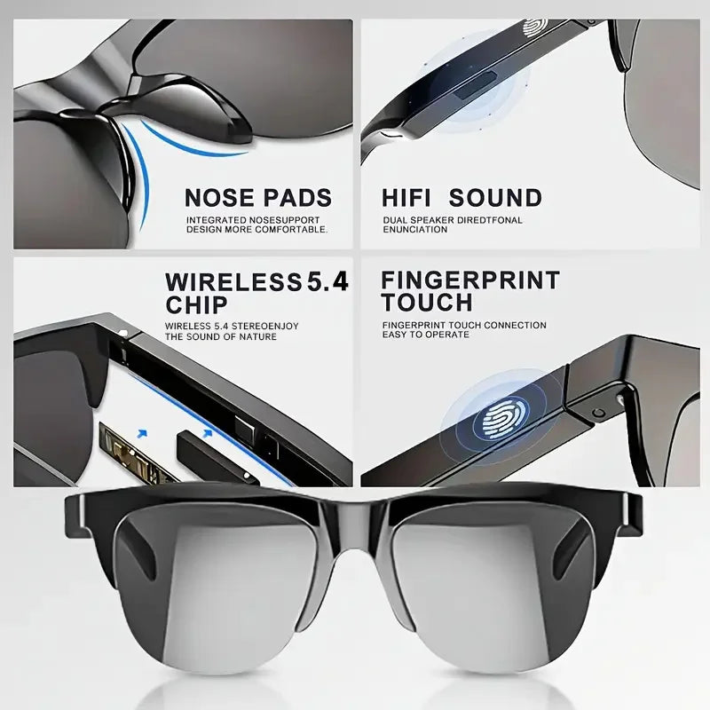 2025 AI Translation Smart Glasses IP4 Bluetooth Call Headphones UV Protective Lenses Connected Bezel Outdoor Sports Sunglasses