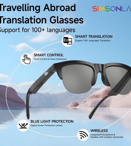 2025 AI Translation Smart Glasses IP4 Bluetooth Call Headphones UV Protective Lenses Connected Bezel Outdoor Sports Sunglasses