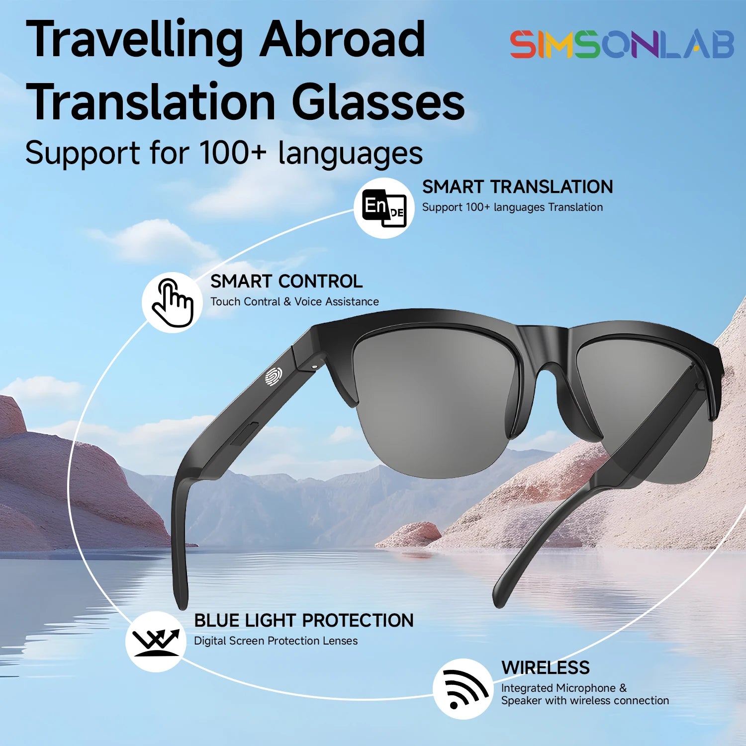 2025 AI Translation Smart Glasses IP4 Bluetooth Call Headphones UV Protective Lenses Connected Bezel Outdoor Sports Sunglasses