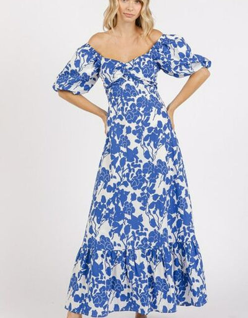 Load image into Gallery viewer, Mittoshop Cutout Back Floral Sweetheart Neck Puff Sleeve Dress
