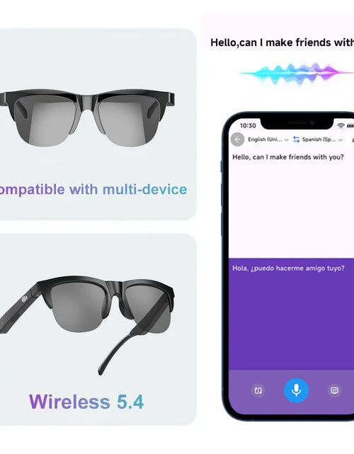 Load image into Gallery viewer, 2025 AI Translation Smart Glasses IP4 Bluetooth Call Headphones UV Protective Lenses Connected Bezel Outdoor Sports Sunglasses
