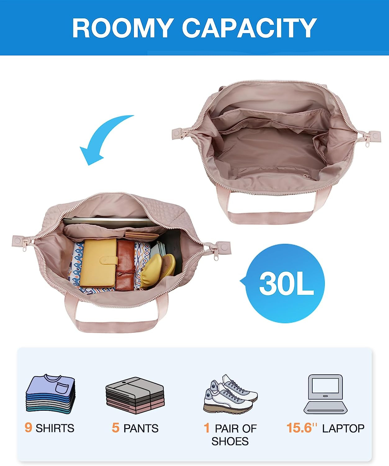 Weekender Bags for Women, Gym Bag with Yoga Mat, Travel Duffle Overnight Bag for Travel Essentials, Large Hospital Bag for Labor and Delivery(Pink)