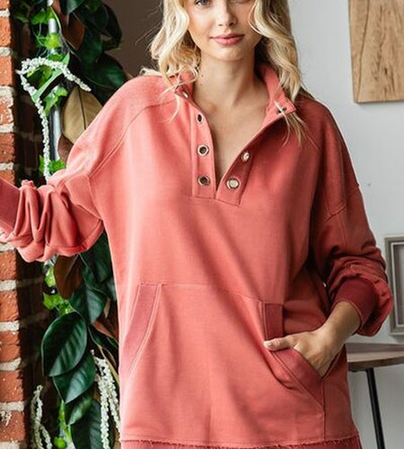 First Love Grommet Split Neck Kangaroo Pocket Sweatshirt