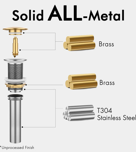 Bathroom Sink Drain without Overflow Vessel Sink Lavatory Vanity Pop up Drain Stopper Polished Chrome, S2008D-CH