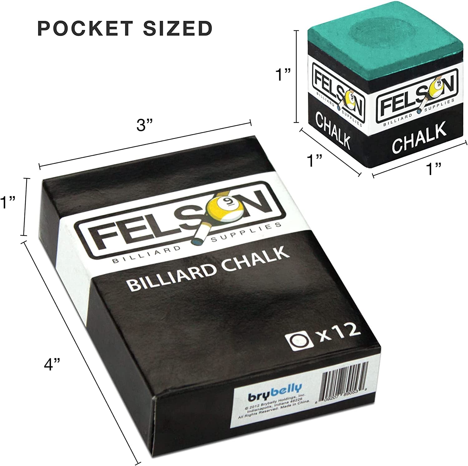 Felson Pool Chalk Cubes - Pool Table Accessories for Table Billiards - Pool Cue Chalk for Games, Tournaments, Bars, Home, Sports and Hobbies, 12-Pack