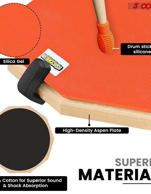 Load image into Gallery viewer, 5 Core Drum Practice Pad Set 12&quot; Adjustable Snare Drumming Stand Double Sided Silent Drummer Kit ORANGE
