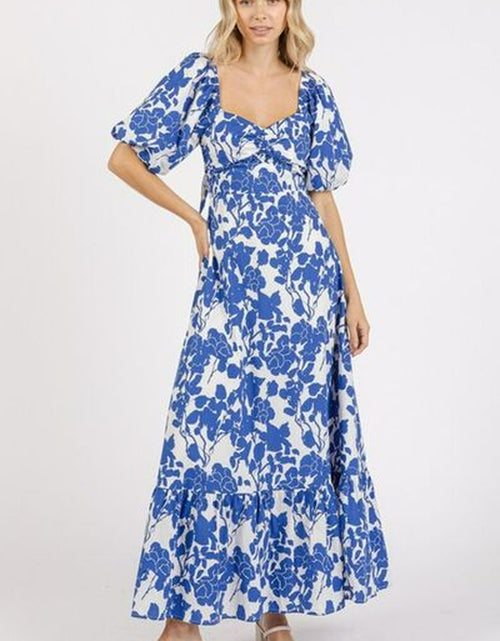 Load image into Gallery viewer, Mittoshop Cutout Back Floral Sweetheart Neck Puff Sleeve Dress
