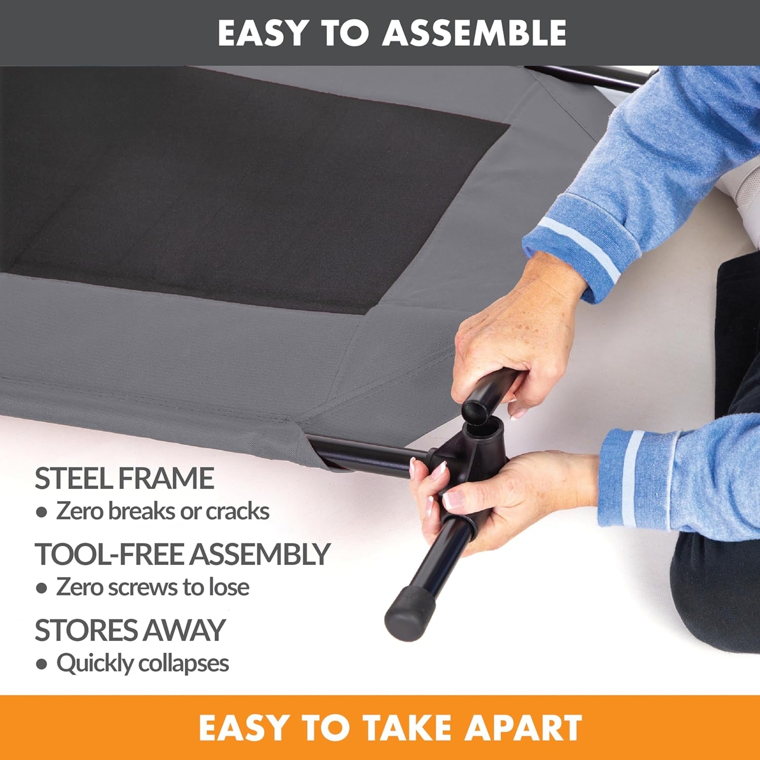 Original Pet Cot Elevated Dog Bed Gray/Black Mesh Large 30 X 42 X 7 Inches