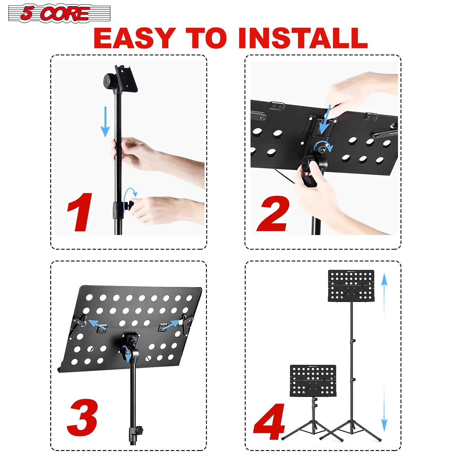 5Core Music Stand for Sheet Music Portable Tripod Adjustable Folding Note Holder BLACK