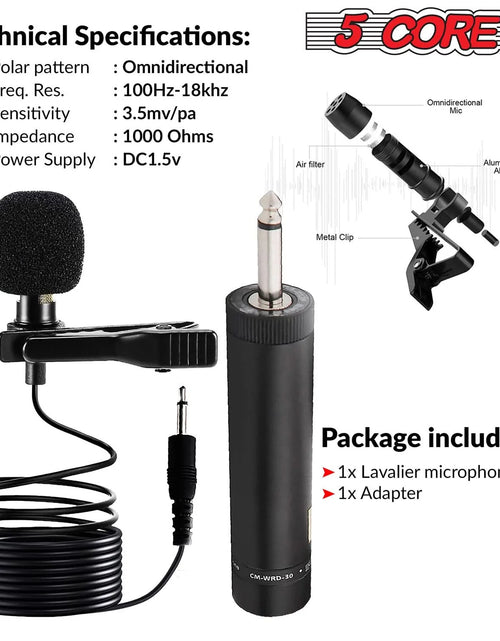 Load image into Gallery viewer, 5Core Lavalier Microphone Professional Tiny Shirt Clip on Lapel Mic Mini Wearable Microfono
