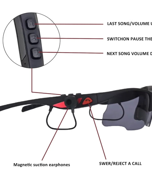 Load image into Gallery viewer, Sports Sunglasses, Wireless Bluetooth Headset with Sports Polarized Sunglasses, Smart Glasses Headphone Built-In Mic for Outdoor Cycling Running Driving Fishing (Black)
