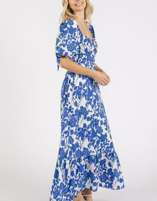 Load image into Gallery viewer, Mittoshop Cutout Back Floral Sweetheart Neck Puff Sleeve Dress
