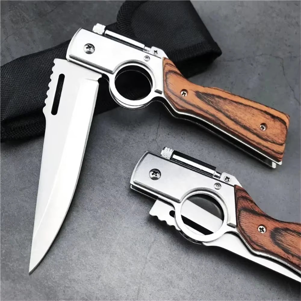 AK47 Tactical Folding Knife – Multi-Purpose Survival Blade with LED Light & Nylon Sheath