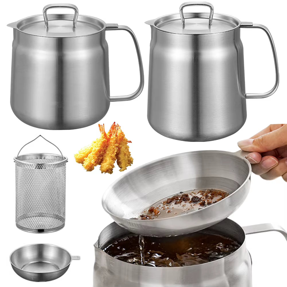 Frymaster 1.5/2L Stainless Steel Kitchen Fryer – Large Capacity Deep Frying Pot with Oil Filter