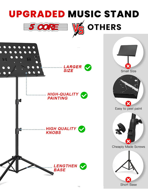 Load image into Gallery viewer, 5Core Music Stand for Sheet Music Portable Tripod Adjustable Folding Note Holder BLACK
