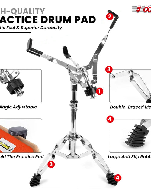 Load image into Gallery viewer, 5 Core Drum Practice Pad Set 12&quot; Adjustable Snare Drumming Stand Double Sided Silent Drummer Kit ORANGE
