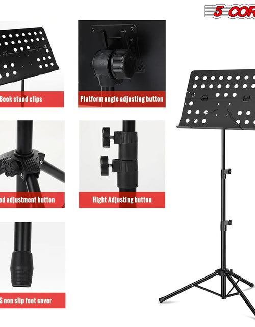 Load image into Gallery viewer, 5Core Music Stand for Sheet Music Portable Tripod Adjustable Folding Note Holder BLACK
