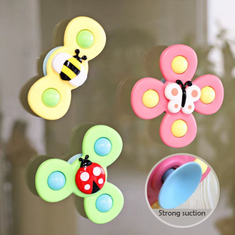 Splashfun 3-Piece Baby Bath Toy Set – Fun Cartoon Spinner Suction Cup Rattles for Babies & Toddlers
